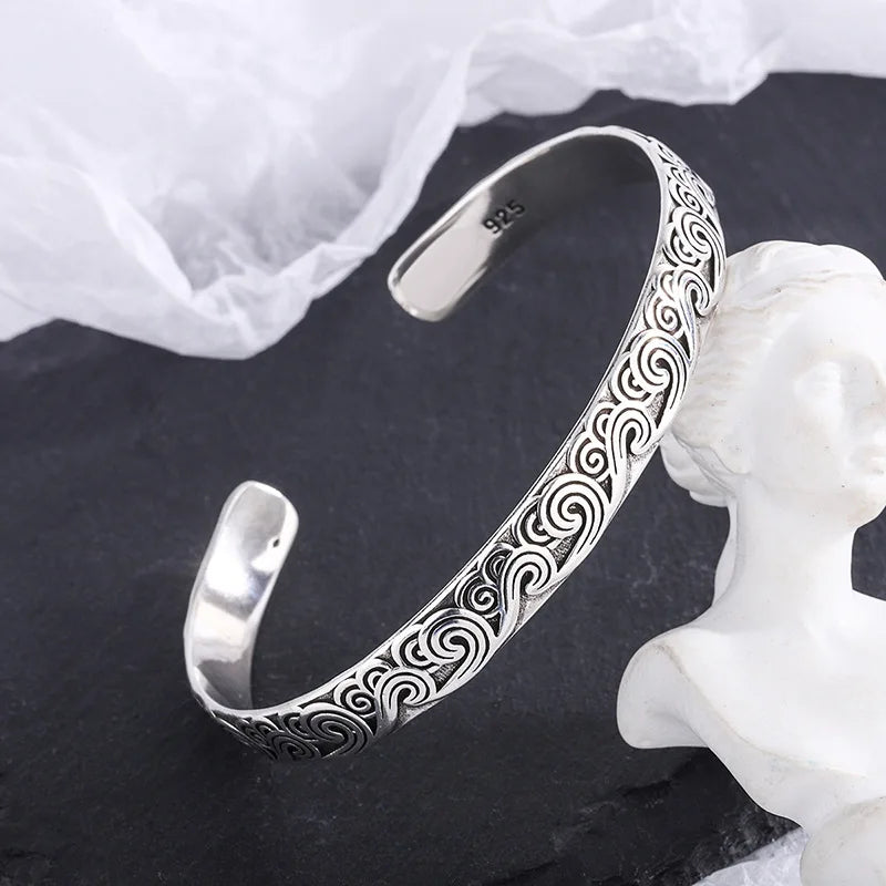 Retro Wave Bracelets 925 Sterling Silver Jewelry Fashion Spray Personality Sweet Cloud Opening Bangles TYB116