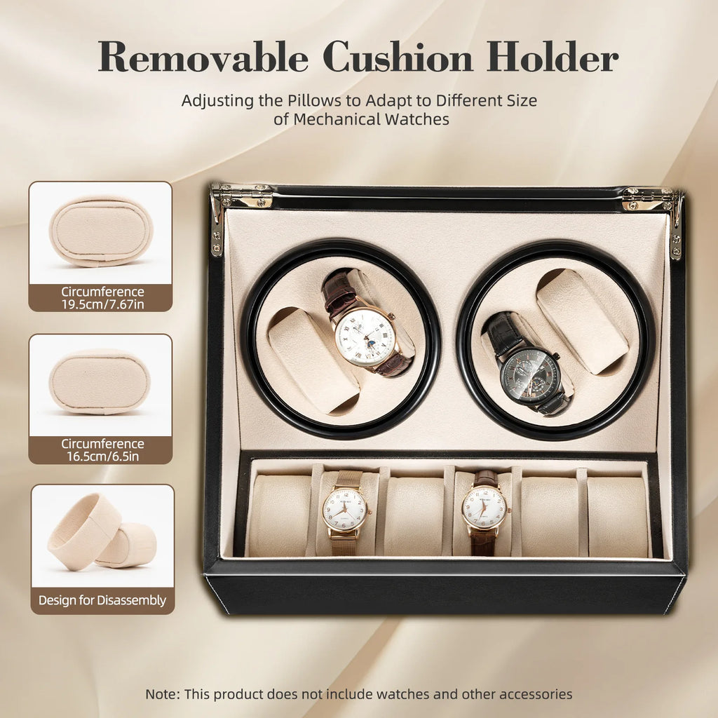 Luxury Automatic Watch Winder - Black Leather Organizer for Watch Lovers