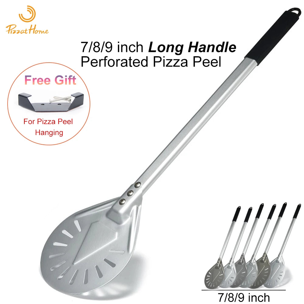 PizzAtHome Long Handle 7/ 8/ 9 Inch Perforated Pizza Turning Peel Pizza Shovel Aluminum Pizza Peel Paddle Small Pizza To