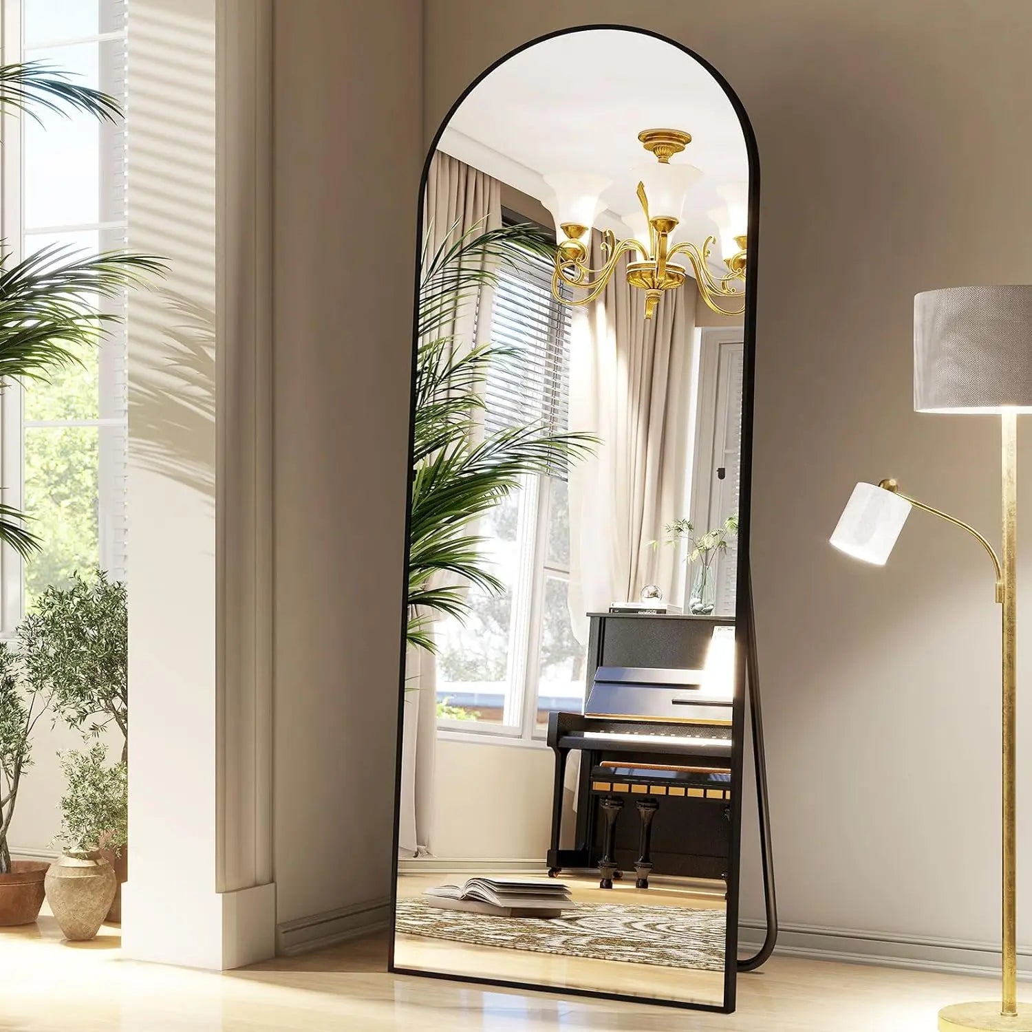 Arch Floor Mirror with Stand – 65" Boho Style