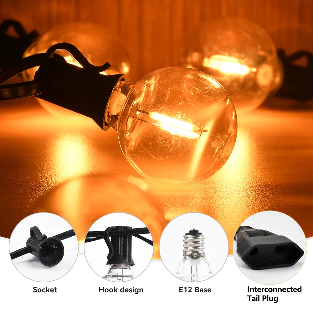 G40 Shatterproof LED String Lights – Warm White Outdoor Patio