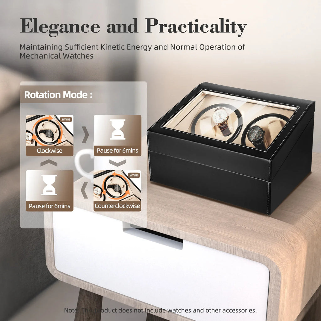 Luxury Automatic Watch Winder - Black Leather Organizer for Watch Lovers