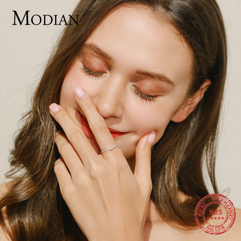 Modian Real 925 Sterling Silver Simple Square Clear CZ Charm Gold Color Finger Rings For Women Wedding Engagement Jewelr