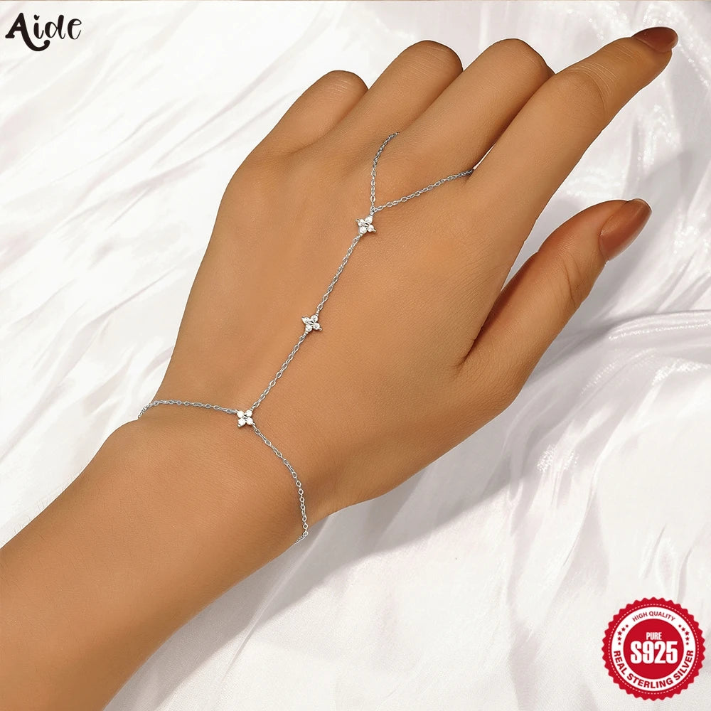 Aide 925 Sterling Silver Fine Jewelry Geometric Lucky Flower CZ Sparking Zircon Bracelets For Women Hand Chain Bracelets