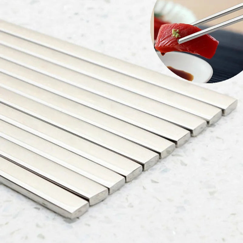 Flat Stainless Steel Chopsticks Set