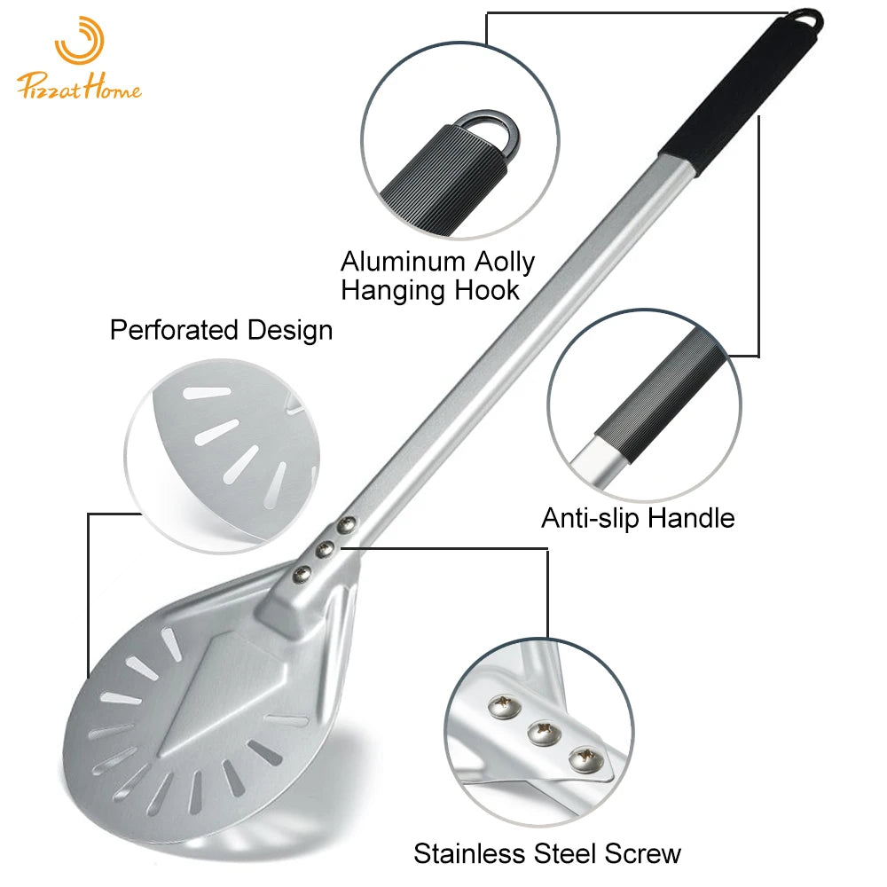 PizzAtHome Long Handle 7/ 8/ 9 Inch Perforated Pizza Turning Peel Pizza Shovel Aluminum Pizza Peel Paddle Small Pizza To