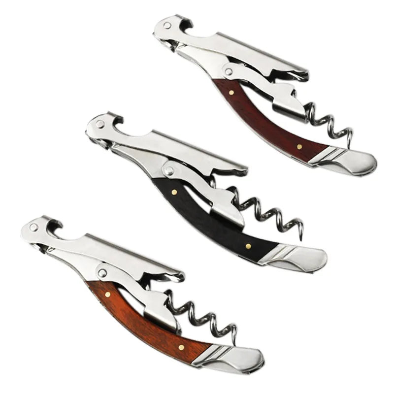 Laguiole style Wood Handle Wine Opener Corkscrew Beer Can Bottle Openers Stainless steel Professional Wooden Wine Access