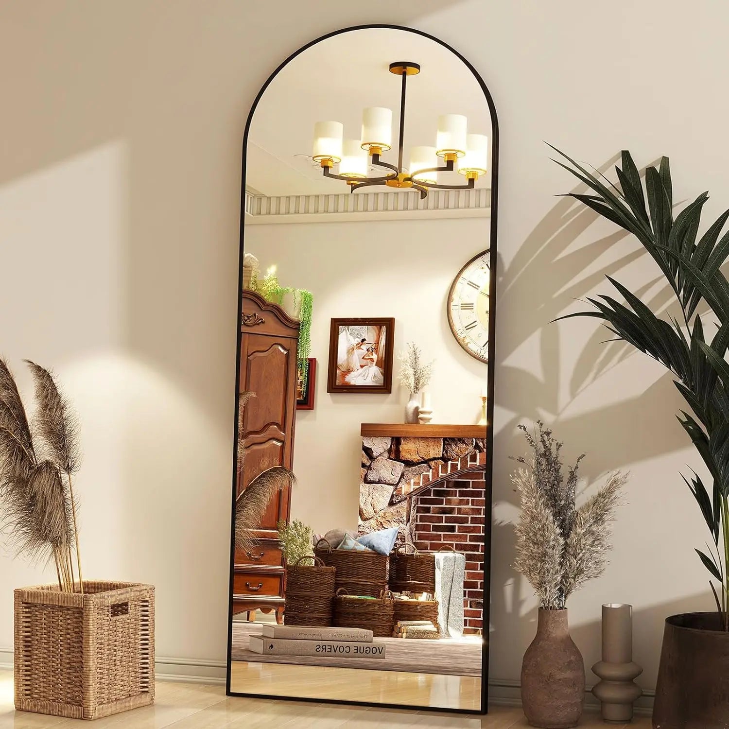 Arch Floor Mirror with Stand – 65" Boho Style
