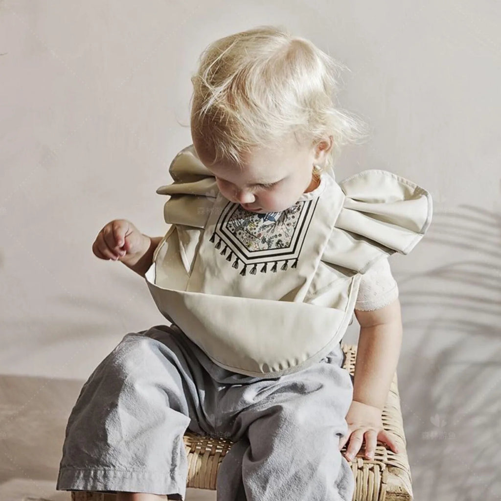 INS Nordic Style Baby Bibs Waterproof Short Sleeve with Pocket Feeding Waterproof Bib Easy Clean Cute Elephant Bibs Soft