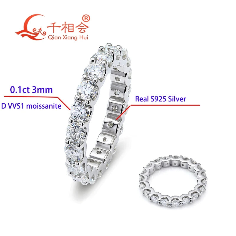 Moissanite Eternity Band Ring in S925 Silver - Boho Chic Jewelry