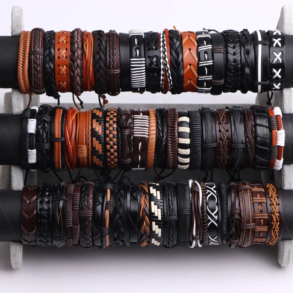Hand Woven Leather Bracelet - Adjustable Boho Style
