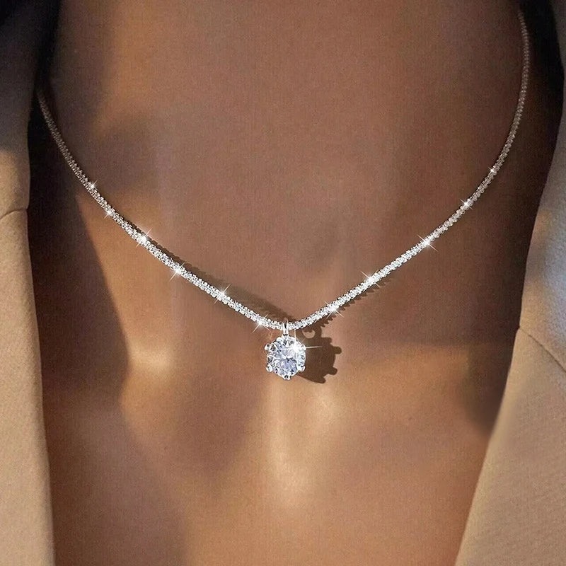 LOUTF 1CT Sparkling Luxury Moissanite Diamond White Pendant Necklace for Women 925 Sterling Silver High Quality Fine Jewelry