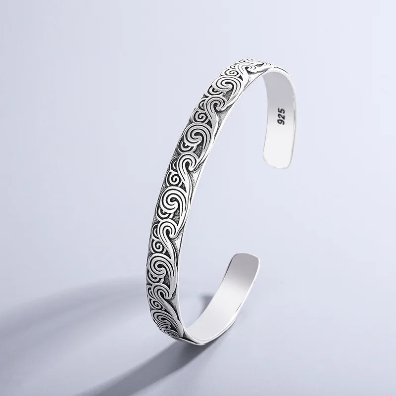 Retro Wave Bracelets 925 Sterling Silver Jewelry Fashion Spray Personality Sweet Cloud Opening Bangles TYB116