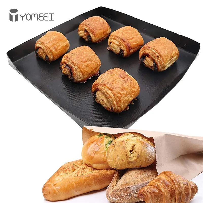 YOMEEI-Black Non-stick Baking Mat, Oven Food Basket Tray, Pan, Chips, Heat-resistant Coating, Baking Tools, 1Pc