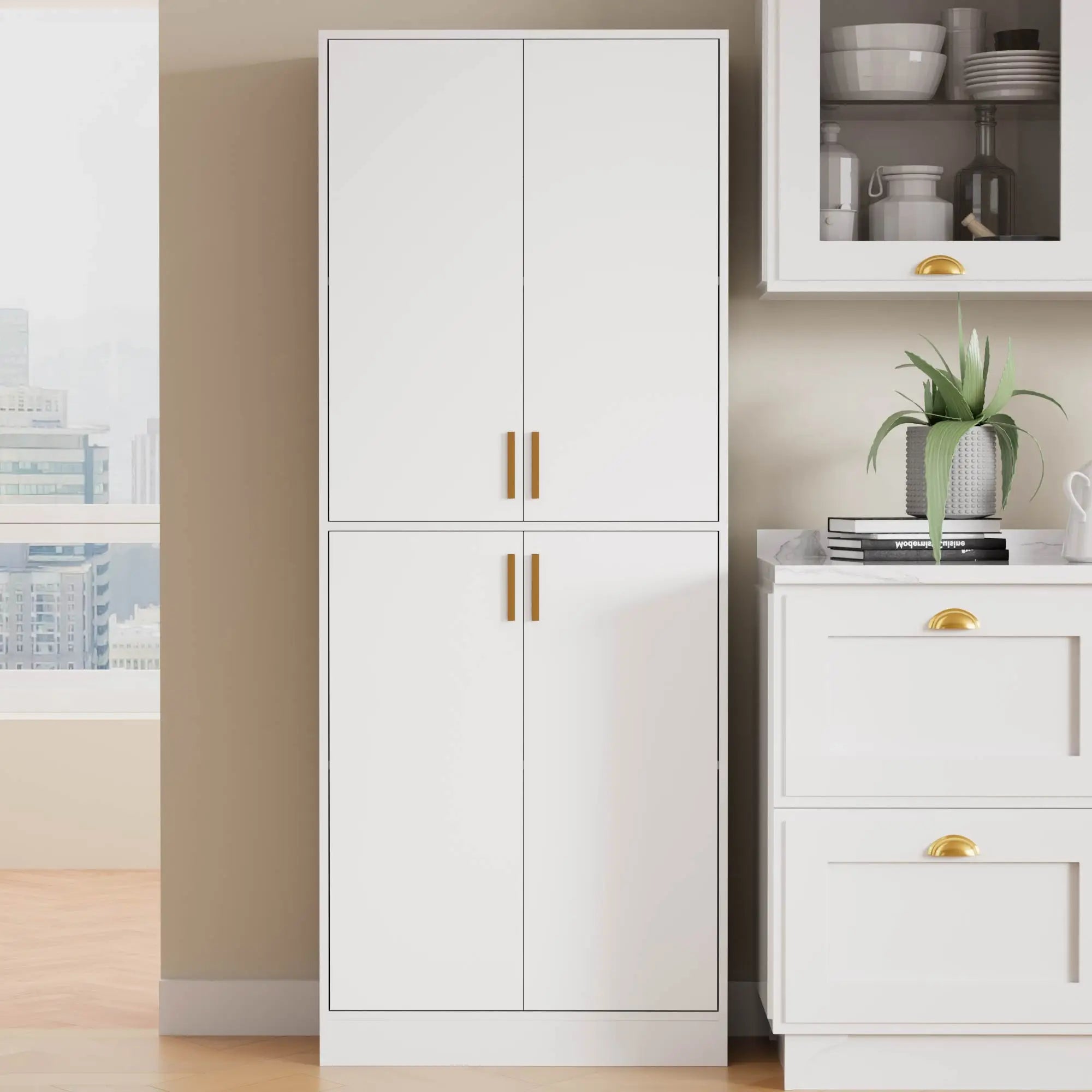 Boho Freestanding Kitchen Pantry Cabinet
