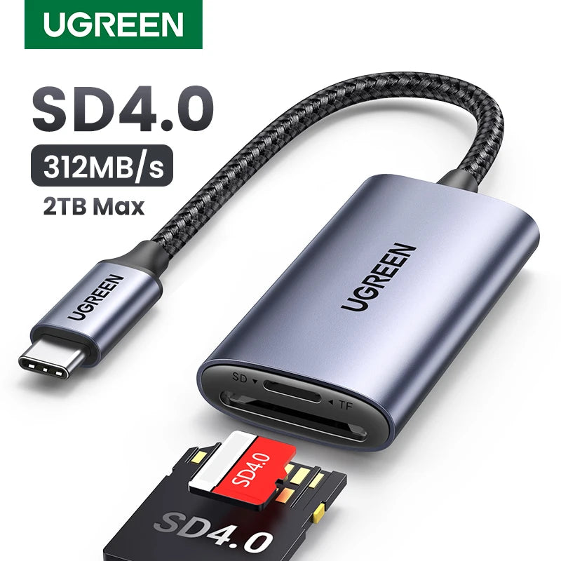 UGREEN Card Reader SD4.0 312MB/s USB-C to SD MicroSD TF Memory Card Adapter for Laptop Phone Macbook Windows MacOS Cardr