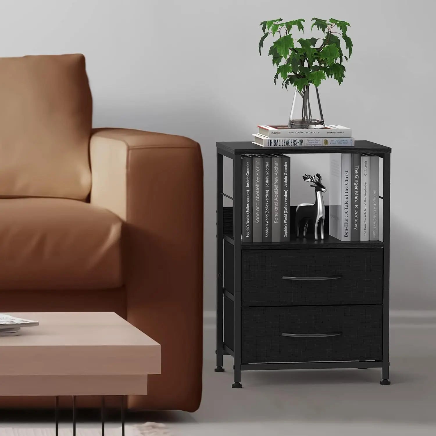 Pair of Bedside Tables with Fabric Storage Drawers