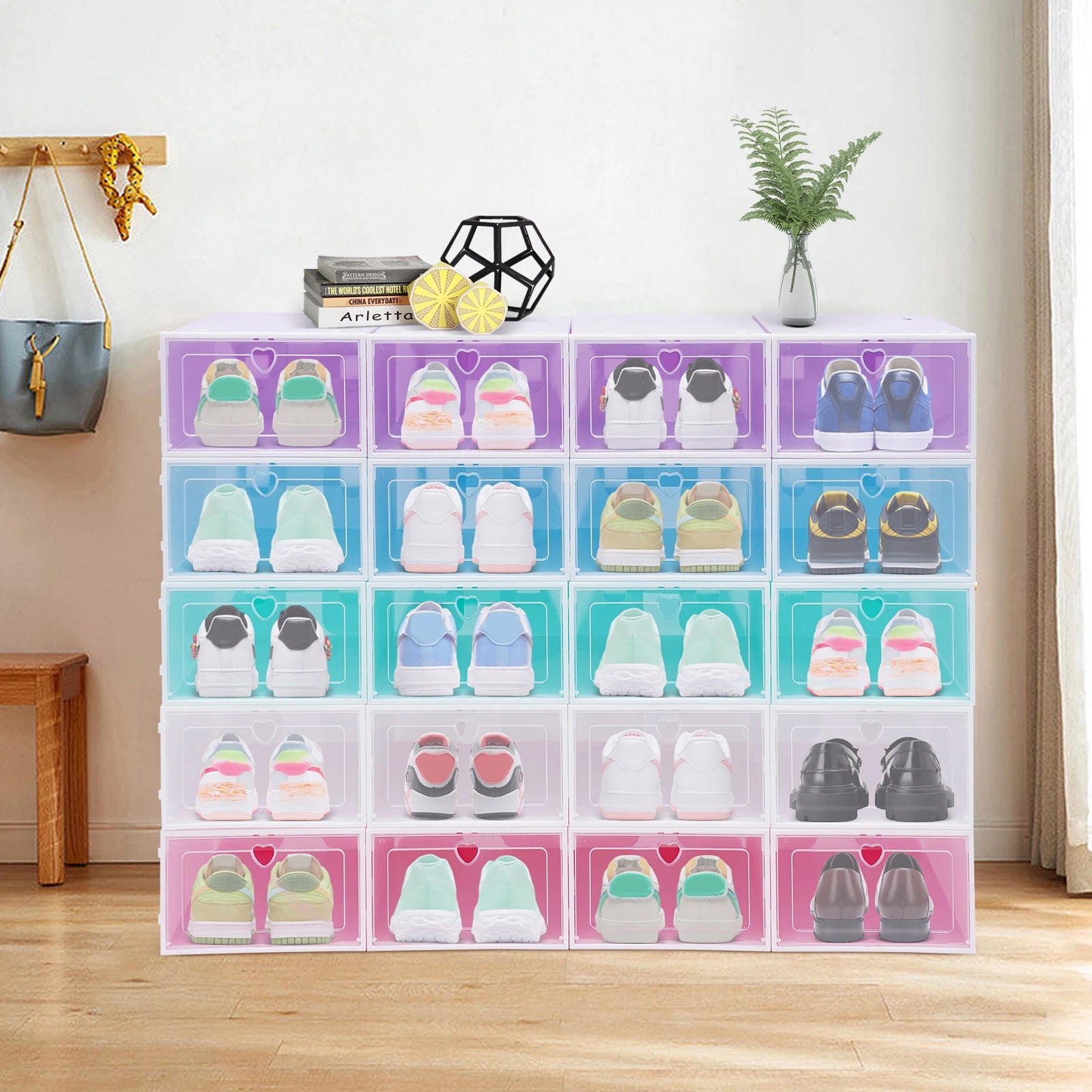 Clear Stackable Shoe Storage Boxes – Set of 20