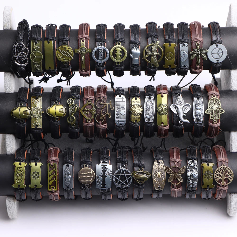 Hand Woven Leather Bracelet - Adjustable Boho Style