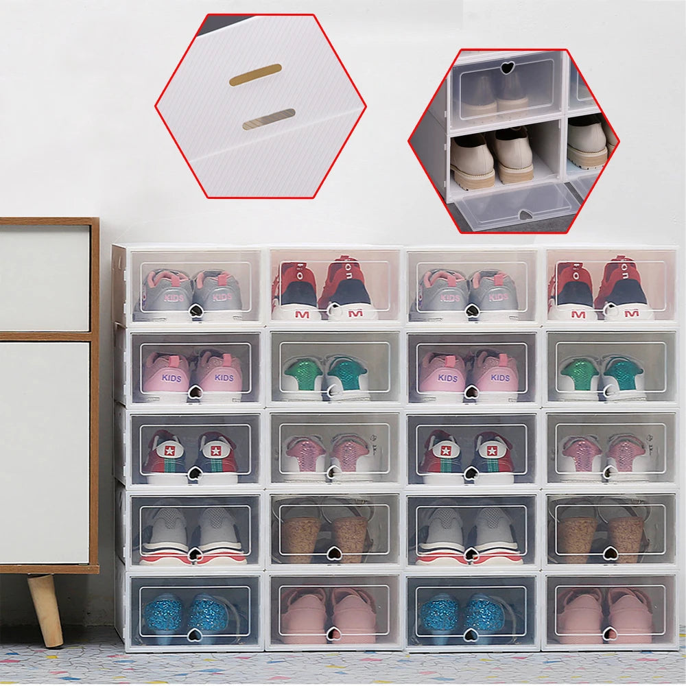 Clear Stackable Shoe Storage Boxes – Set of 20