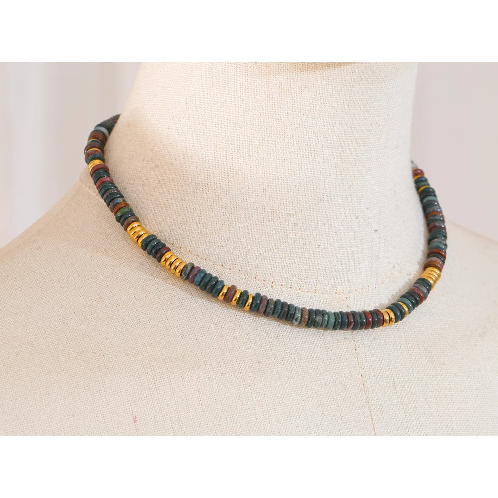 Yhpup Colorful Natural Stone Beads Handmade Chain Y2K Fashion Necklace for Women Stainless Steel Waterproof Collar Jewelry Gift