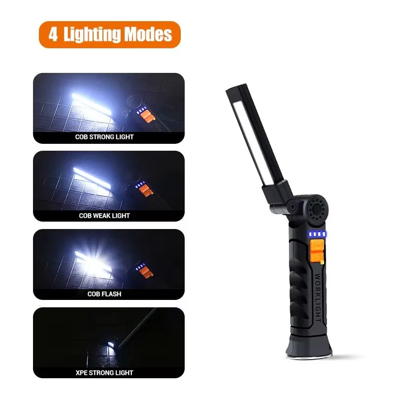 Folding COB LED Work Light – USB Rechargeable, 7 Modes