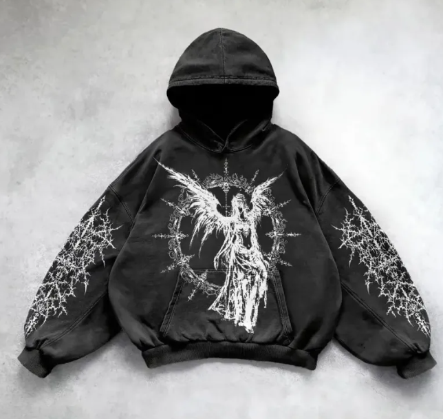 Y2K Streetwear Hoodie with Bold Graphic Print