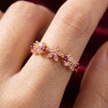 Pink Zircon Flower Open-ring For Women, Gentle And Elegant