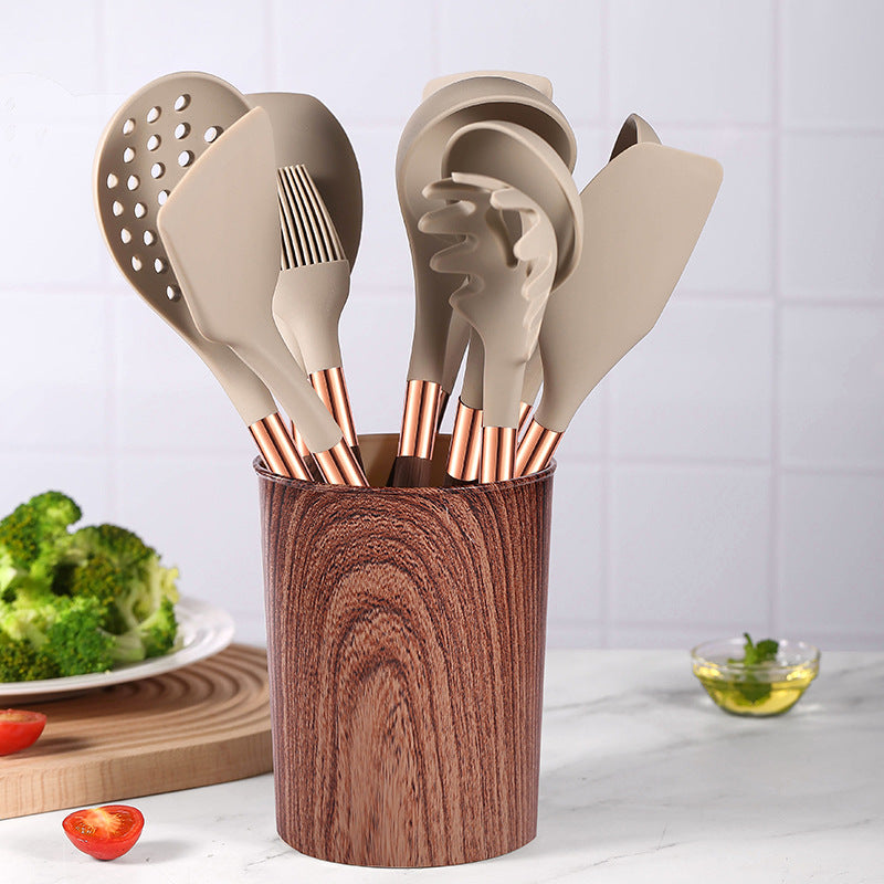 Silicone Wood-Grain Kitchen Utensil Set 12 Pieces Non-Stick Spatula