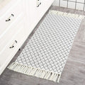 Boho Bathroom Rug, Boho Rug Kitchen Runner Washable Bath Rug, Woven Small Cotton Bohemian Tribal Farmhouse Tassel Moroccan Boho Bath Mat for Bedroom Hallway 2'X4.3'