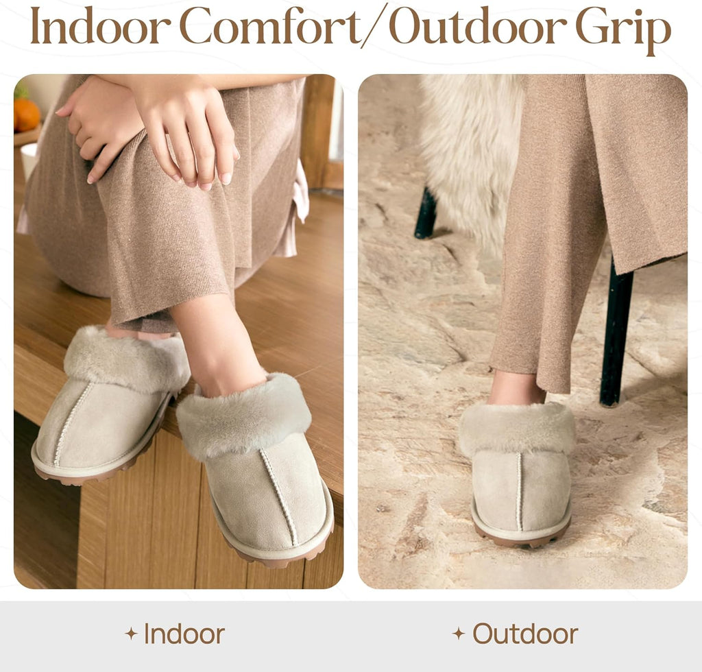 Women'S Genuine Australian Sheepskin Slippers, 18Mm Wool Pile, Memory Foam, Durable Anti-Slip EVA Sole