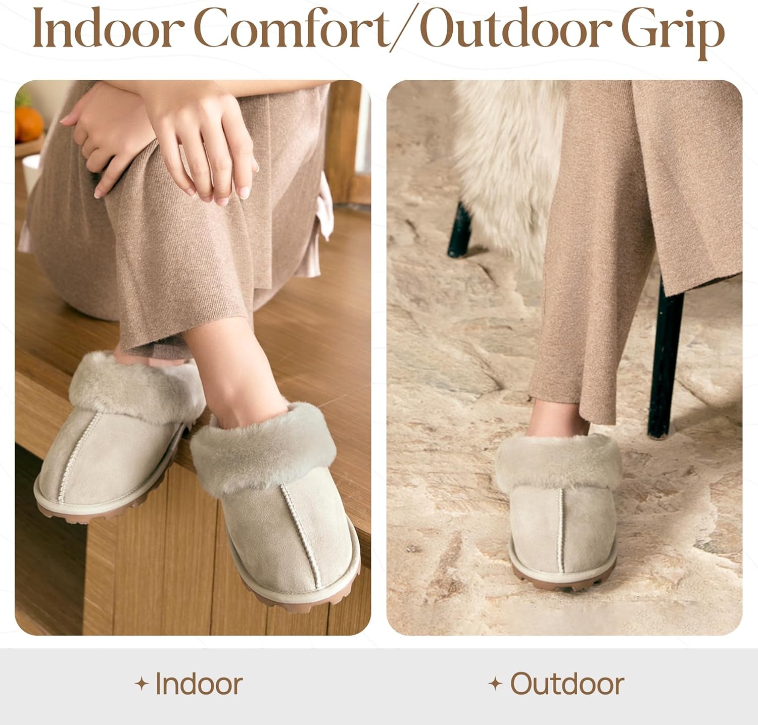 Women'S Genuine Australian Sheepskin Slippers, 18Mm Wool Pile, Memory Foam, Durable Anti-Slip EVA Sole