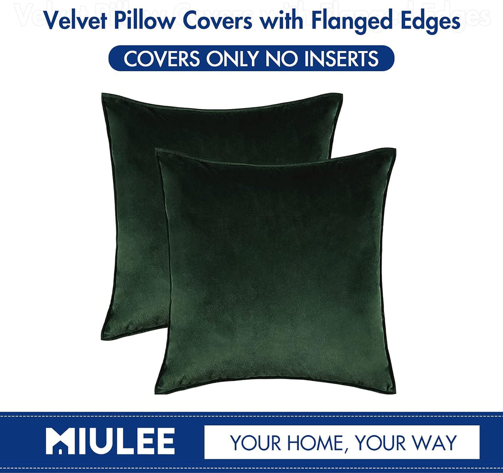 Army Green Velvet Throw Pillow Covers 20X20 Soft Decorative Solid Square Cushion Cases Pack of 2 Modern Luxury Home Decor for Couch, Sofa, Bedroom