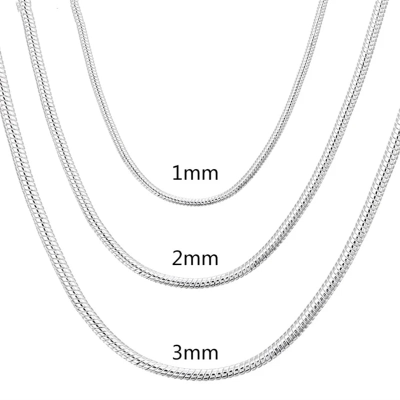 45-60cm Silver Color 1MM/2MM/3MM solid Snake Chain Necklace For...