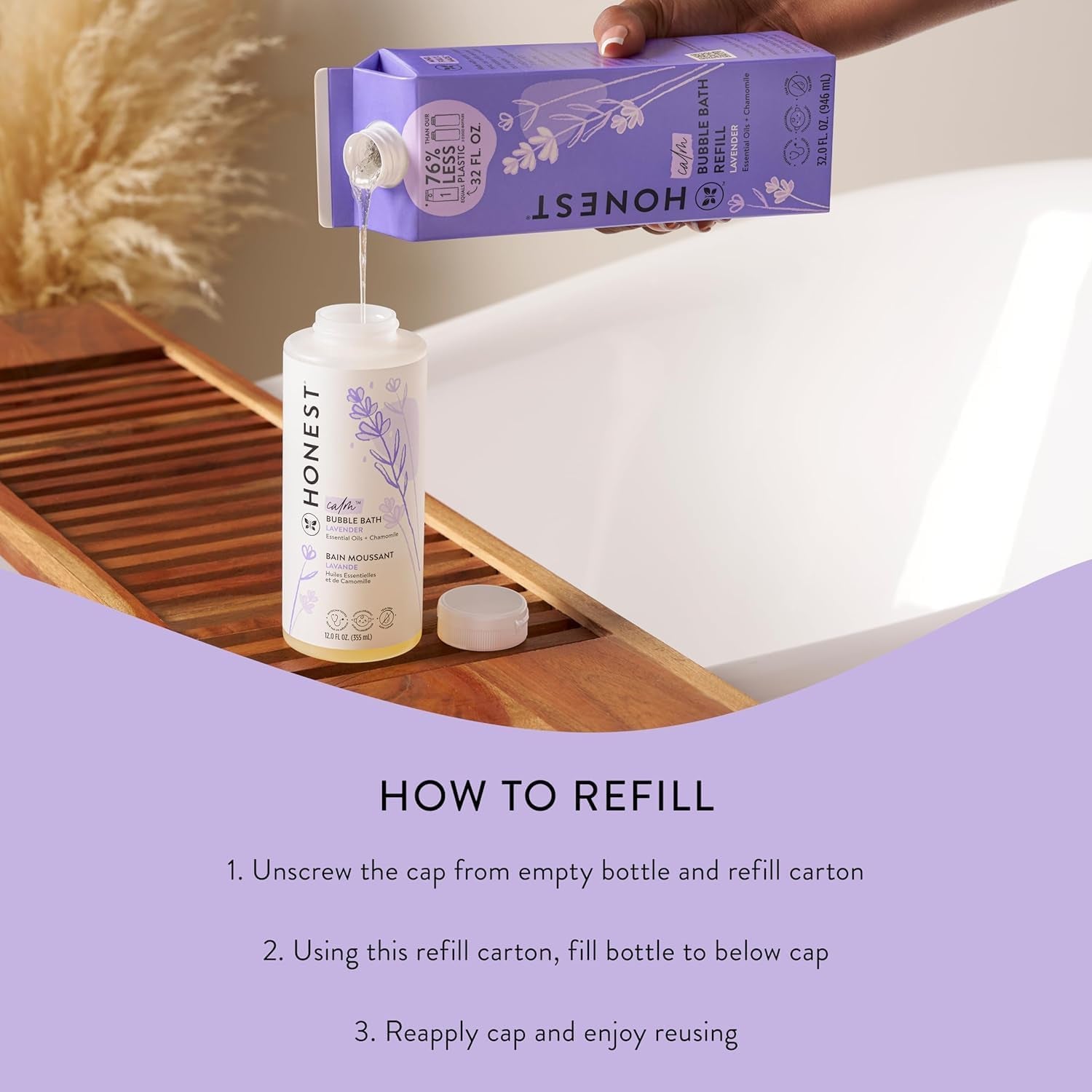 Foaming Bubble Bath Refill, Lavender Calm Scent, Tear-Free, Hypoallergenic, Naturally Derived, Gentle for Baby, 32 Fl Oz