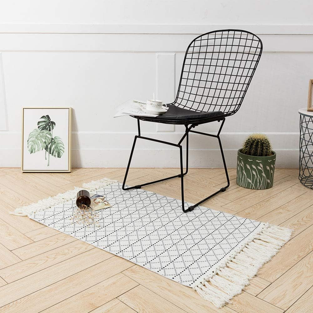 Boho Bathroom Rug, Boho Rug Kitchen Runner Washable Bath Rug, Woven Small Cotton Bohemian Tribal Farmhouse Tassel Moroccan Boho Bath Mat for Bedroom Hallway 2'X3'