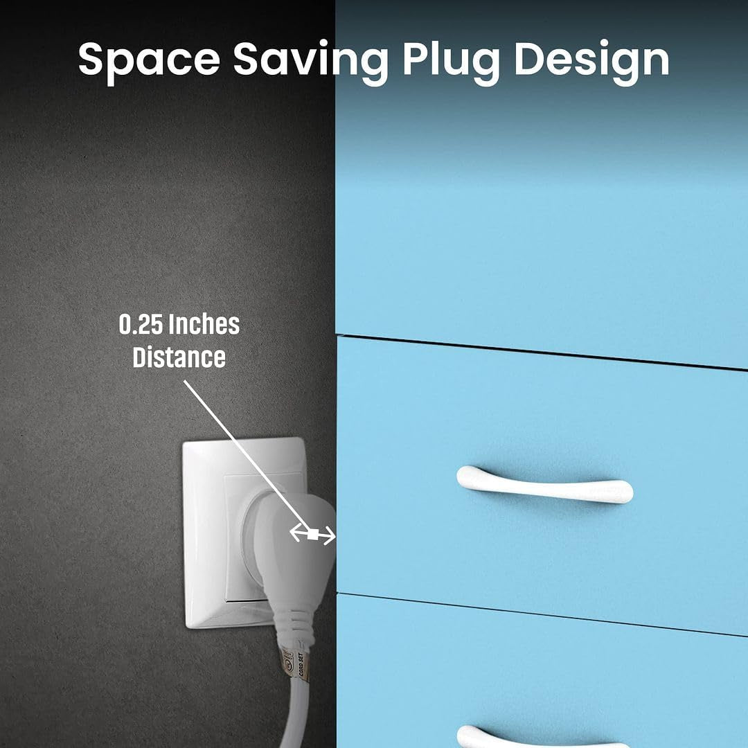 3 Outlet Flat Extension Cord for Indoor, 3 Prong Extension Cord with 16AWG 125V 1625W, UL Listed Triple Wire Grounded Multi Outlet Plug 10Ft White 2 Pack