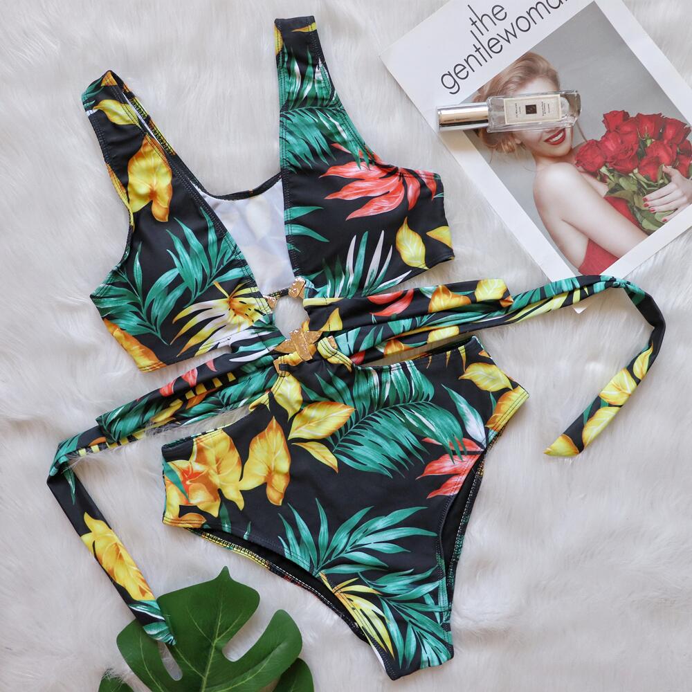 High-Waisted Boho Bikini Swimsuit