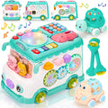 Baby Activity Bus Toy Set 6-in-1 Multifunctional Musical Learning Bus Includes Mini Car & Building Blocks Early Educatio