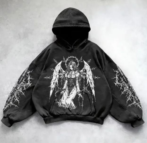 Y2K Streetwear Hoodie with Bold Graphic Print