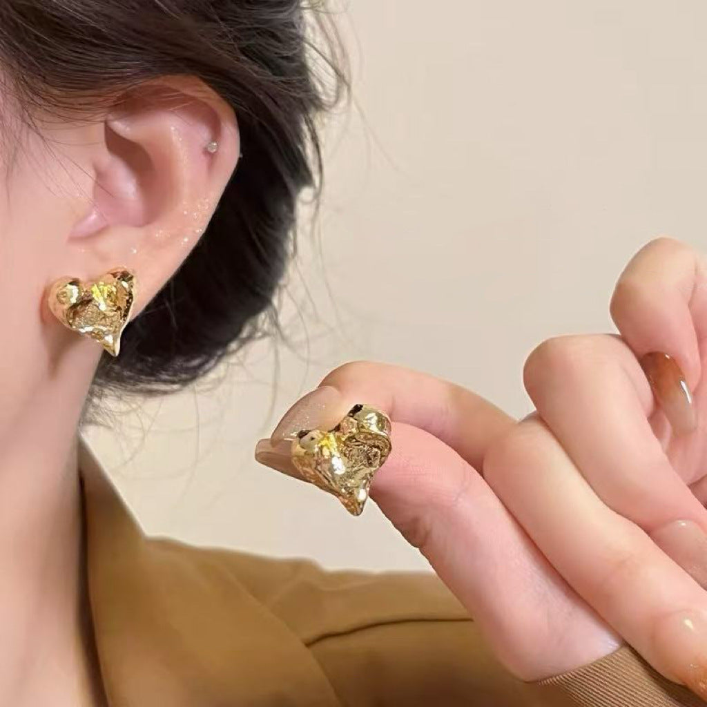 Gold Plated Tiny Heart Stud Earrings For Women
