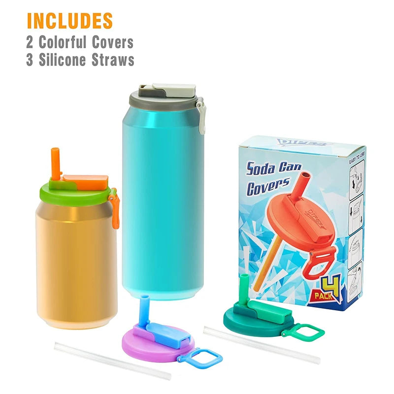 Silicone Soda Can Cover with Built-in Straw – 2 Pack