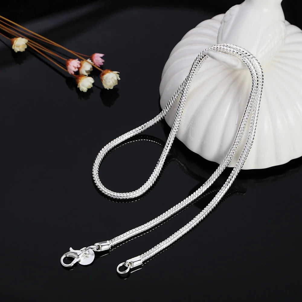 45-60cm Silver Color 1MM/2MM/3MM solid Snake Chain Necklace For...