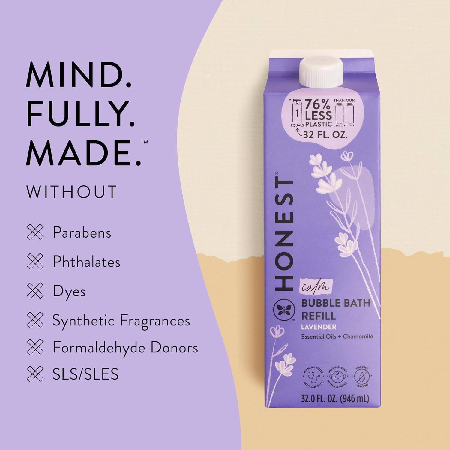 Foaming Bubble Bath Refill, Lavender Calm Scent, Tear-Free, Hypoallergenic, Naturally Derived, Gentle for Baby, 32 Fl Oz