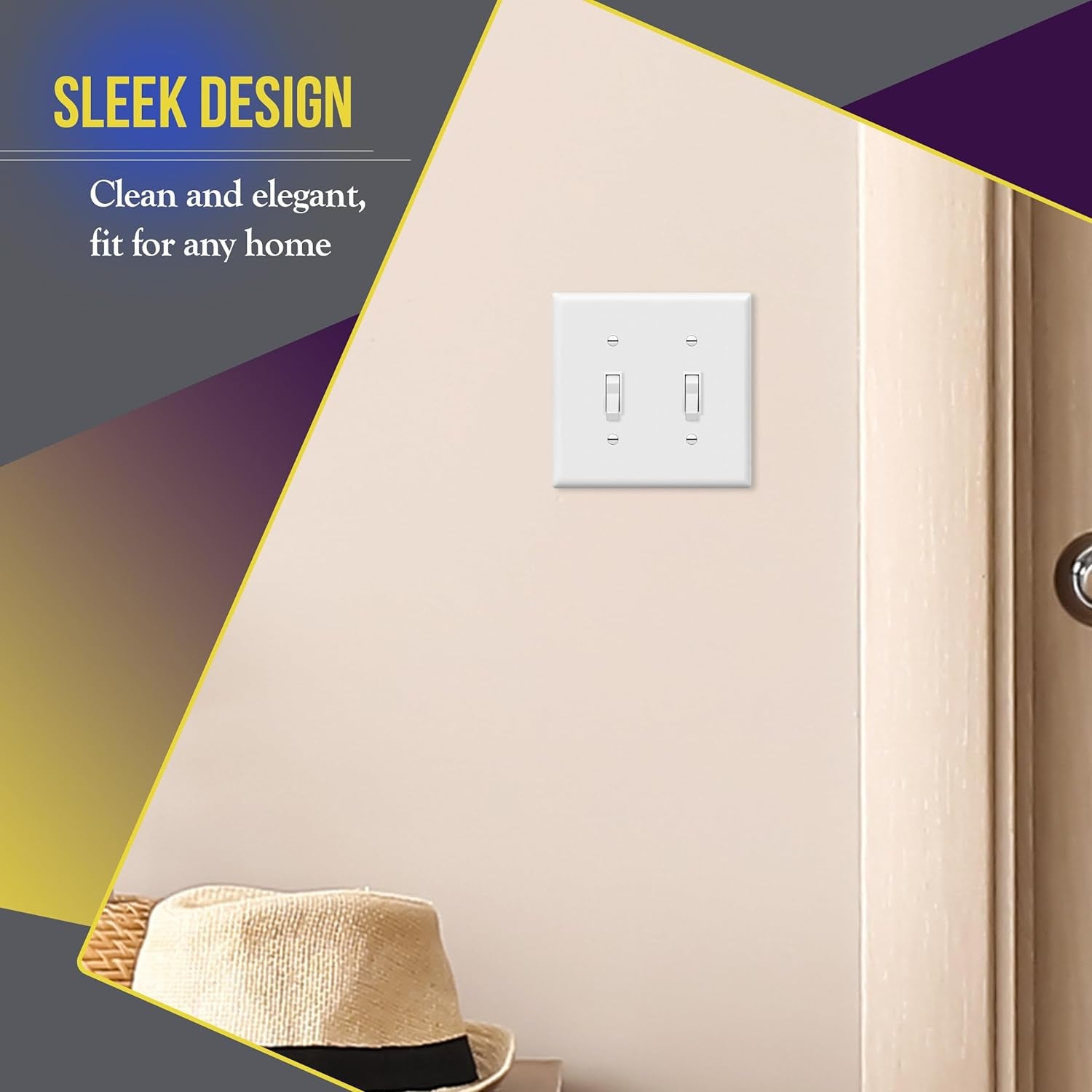 Double Toggle Light Switch Wall Plate, Size 2-Gang 4.50" X 4.57", Unbreakable Polycarbonate Thermoplastic, , White (10 Pack)