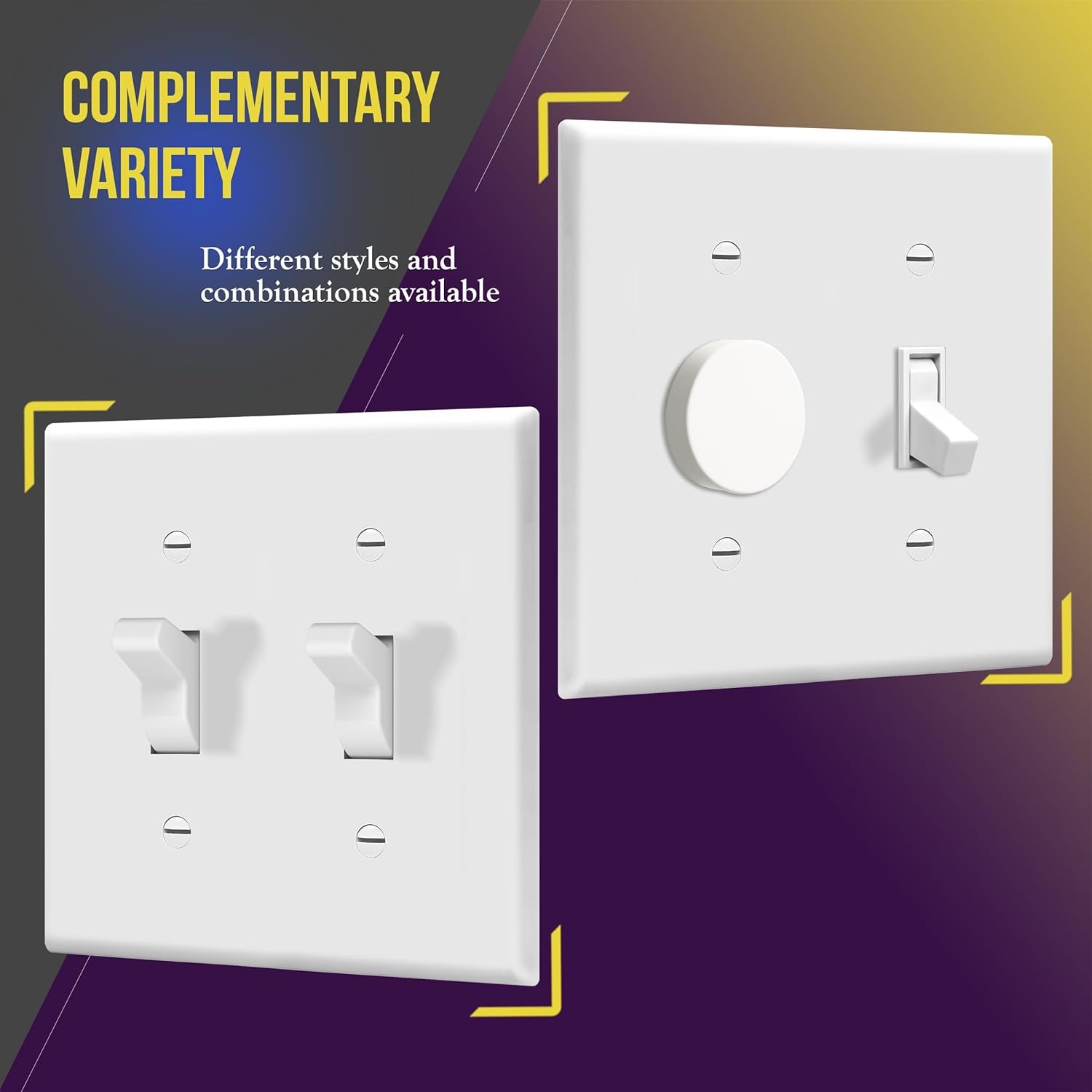 Double Toggle Light Switch Wall Plate, Size 2-Gang 4.50" X 4.57", Unbreakable Polycarbonate Thermoplastic, , White (10 Pack)