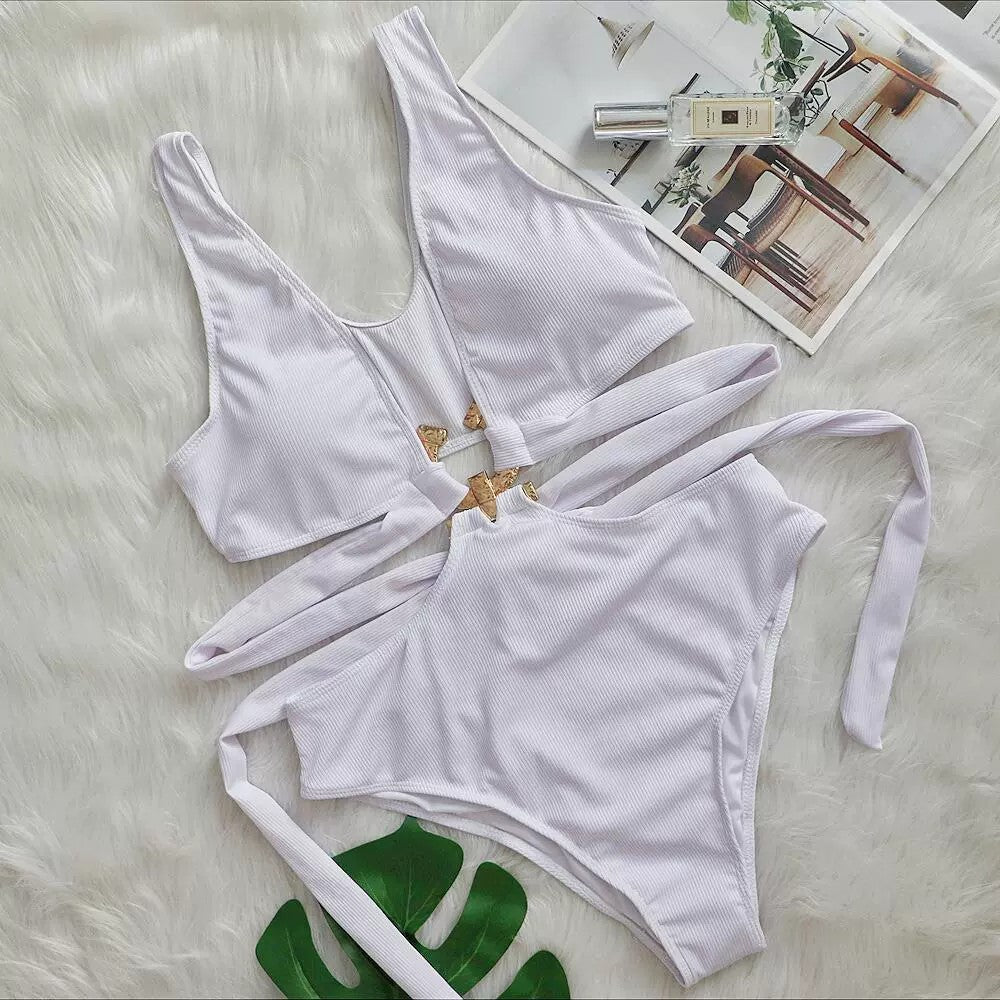 High-Waisted Boho Bikini Swimsuit