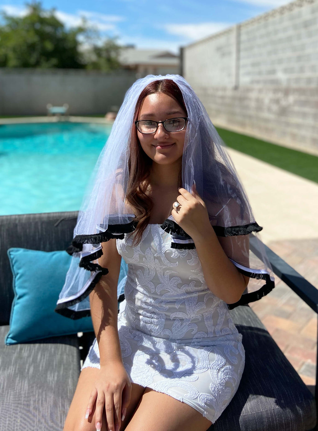 Black Fringe Bachelorette Veil – Boho Bride Statement Piece