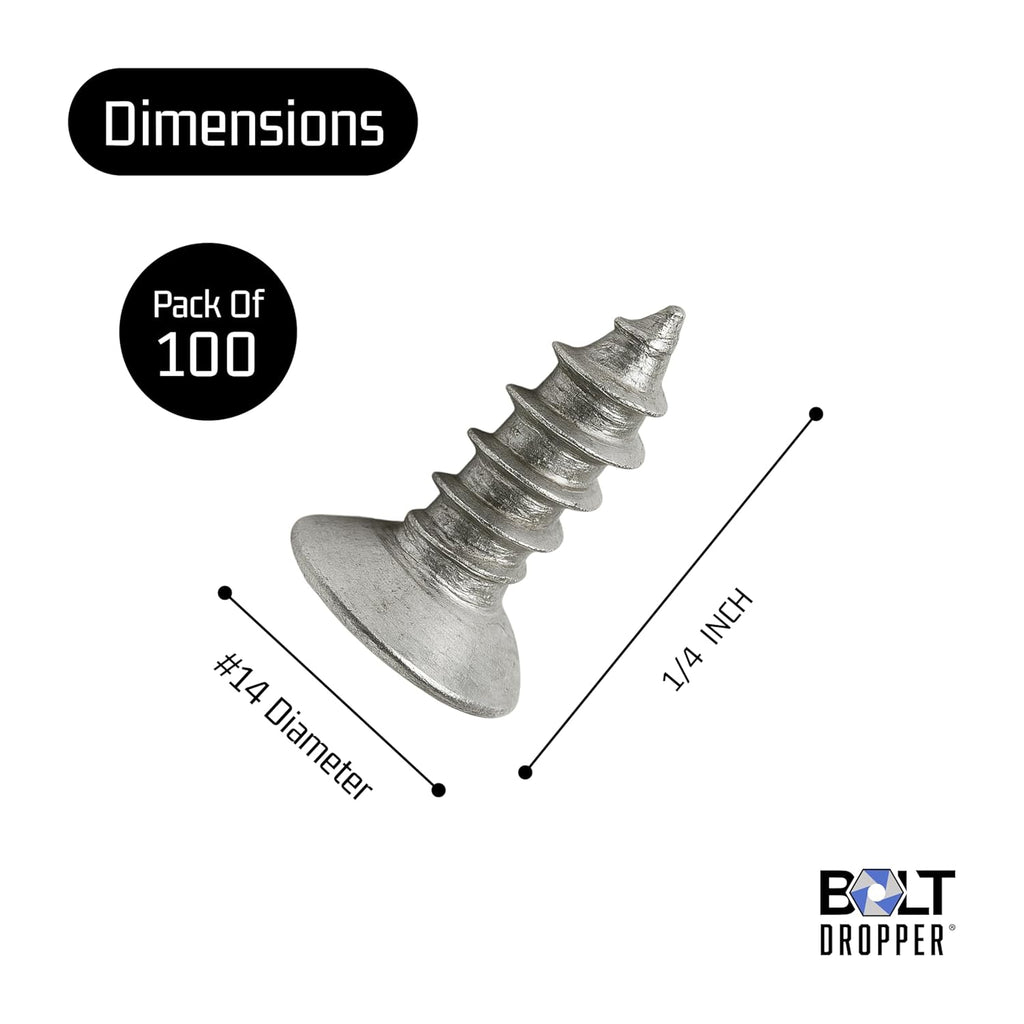 #4 X 1/4" Stainless Steel Flat Head Phillips Wood Screw (100 Pack), 18-8 (304) Stainless Steel Sheet Metal Screws - Type a Point, Plain Finish