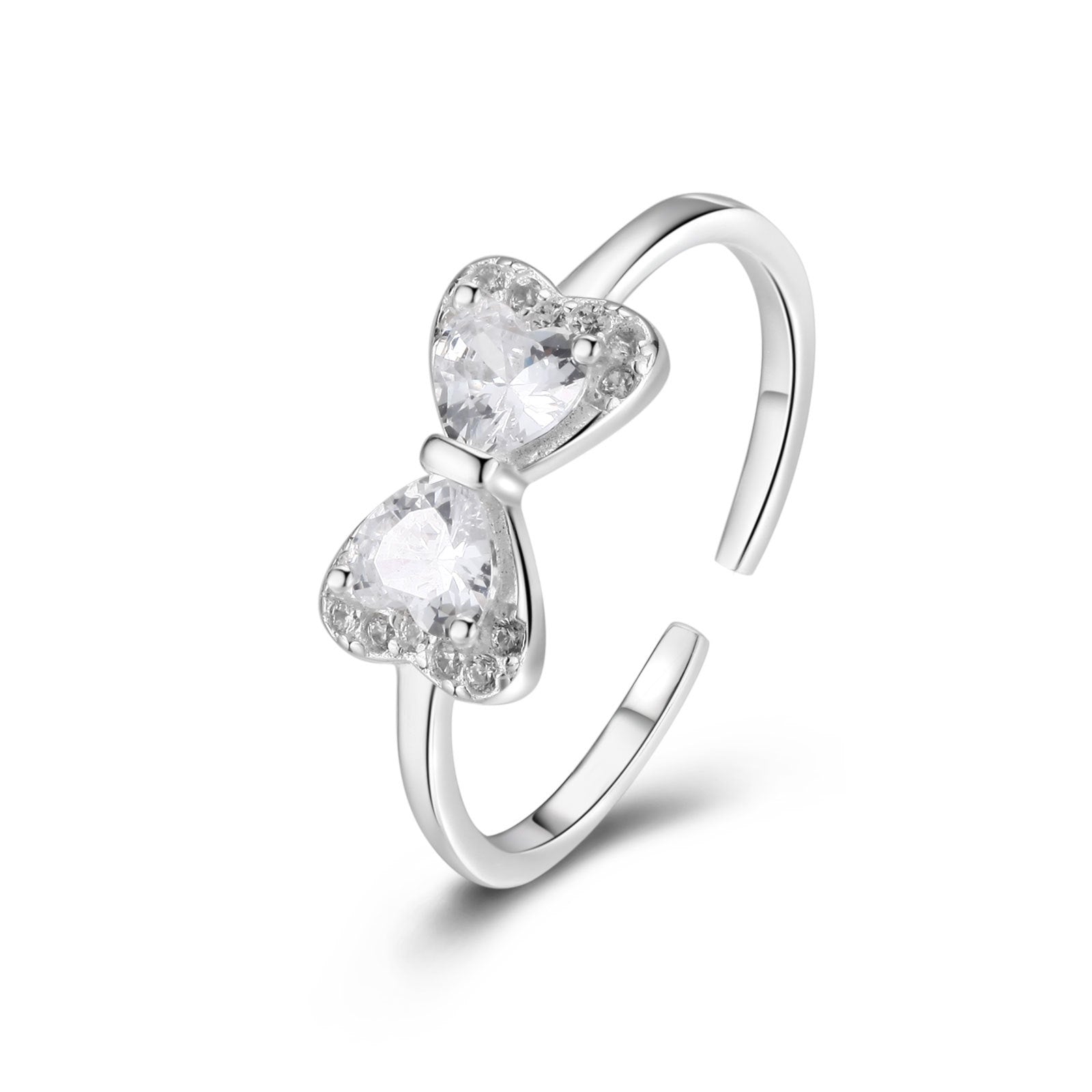 Sterling Silver Bow Ring with Micro Pave Zircon
